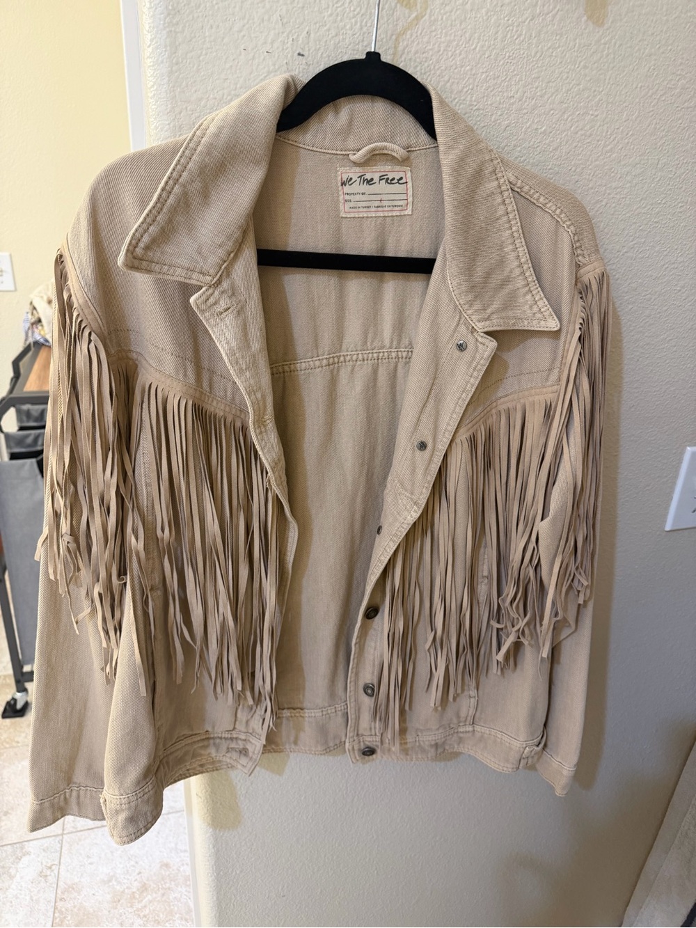 We The Free Neutral Fringe Denim Jacket